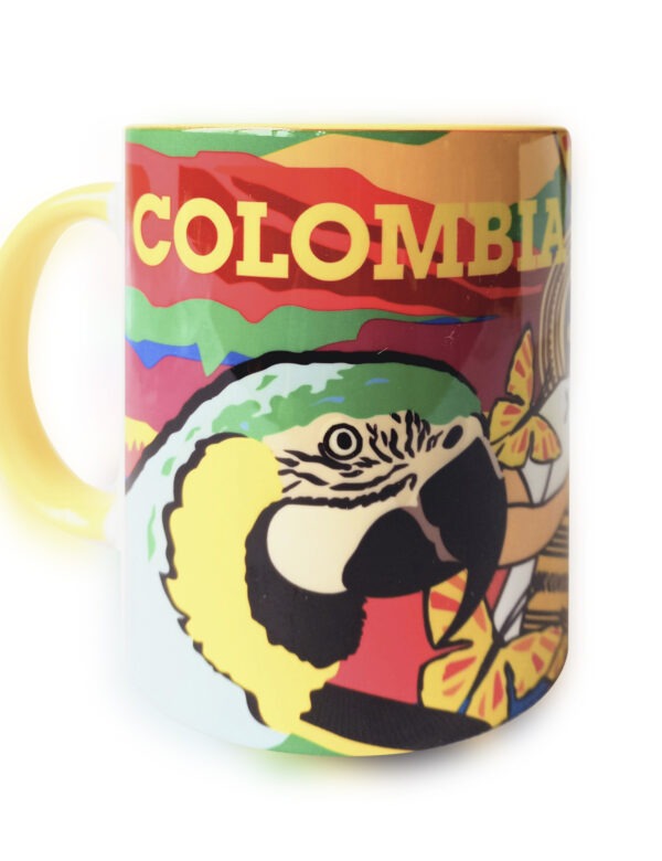 MUG CERAMICA COLOMBIA FONDO AMARILLO 9.5X 8CMS 11 ONZ