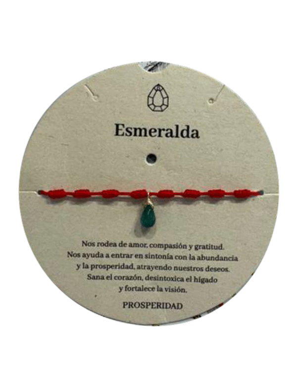 PULSERA DE NUDOS ROJA CON ESMERALDA