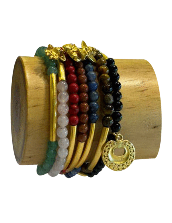 SEMANARIO X7 PULSERAS SEMIPRECIOSAS 4MM CON DIJES